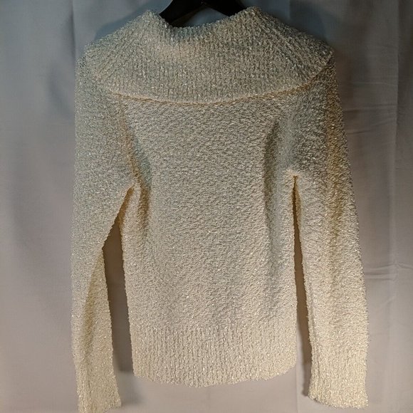 Jana Textured Knit Sweater Long Sleeve Cowl Turtle Neck Collar Cream White M Med - Picture 7 of 12